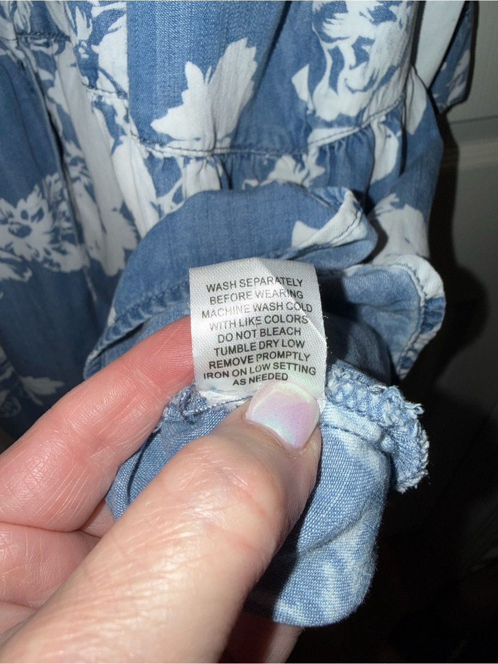 Elliott & Vine Blue White Floral Button Front Collared Tiered Dress Long Sleeve - Picture 7 of 7